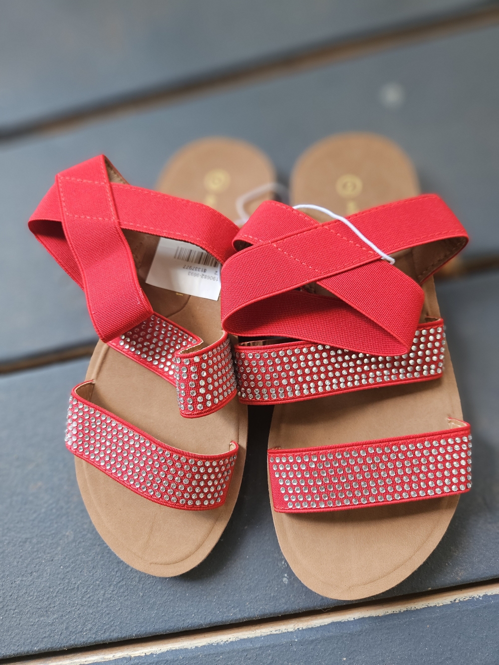 Adrienne Vittadini Red Rhinestone Strappy Kids Sandals